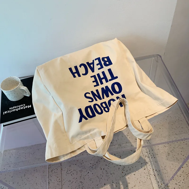 Large Capicity Canvas Bag Women Shopping Printed Letters Shoulder Handbag Female Letters Reusable Ladies Grocery Designer Tote