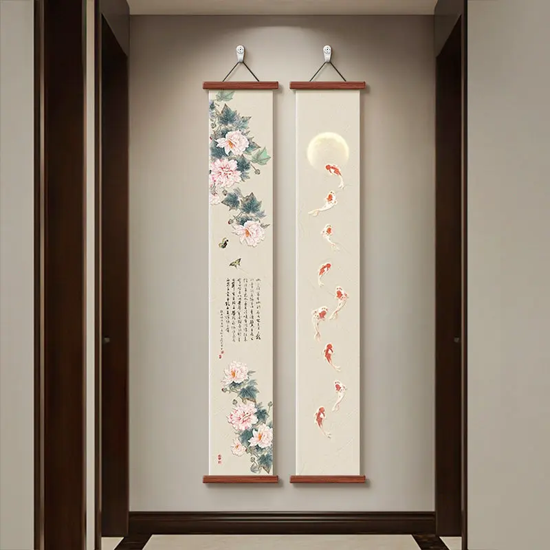 Chinese Lucky Scroll Painting - “Peace and Joy” Vertical Hanging Wall Art for Home, Bedroom, Zen Room Decoration