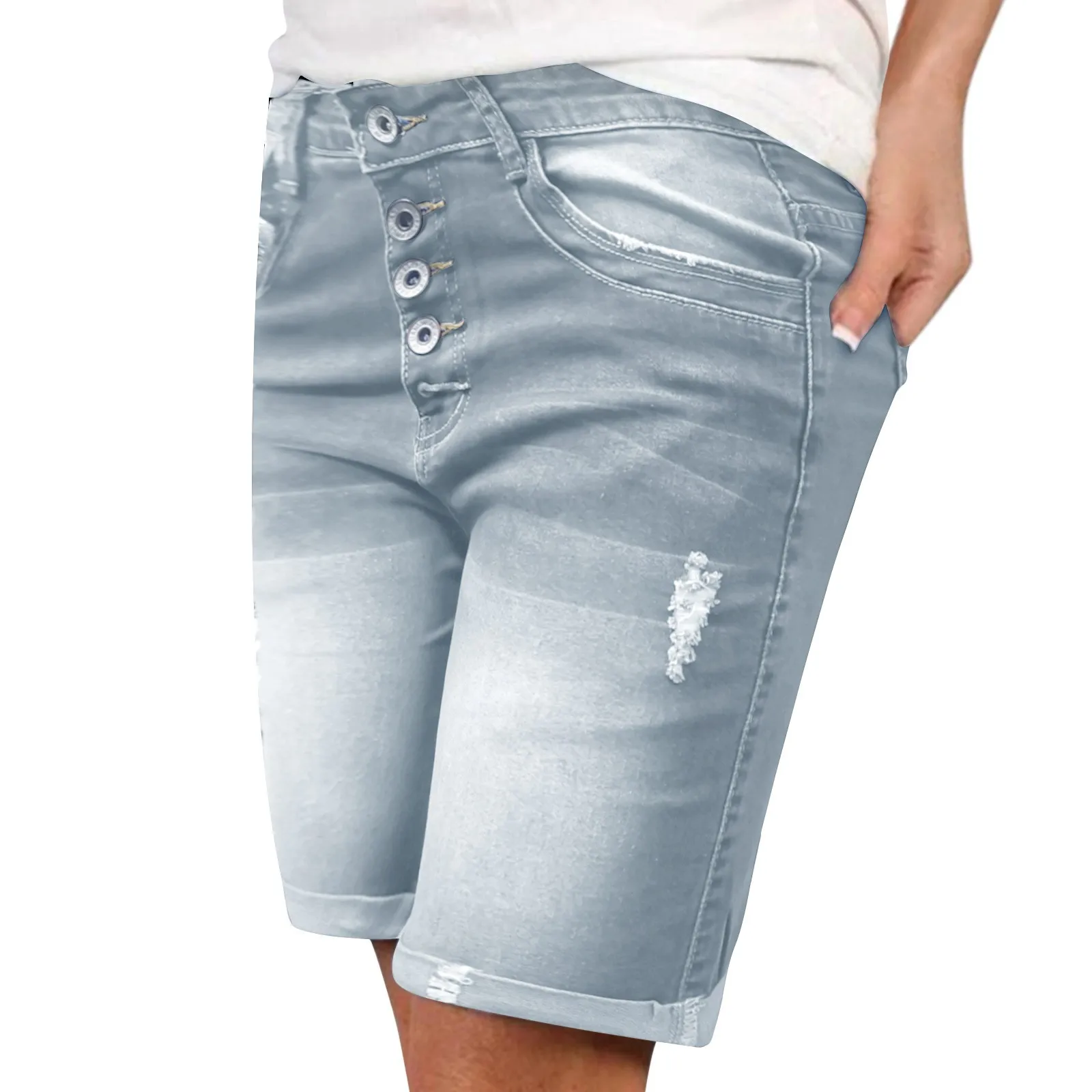 

2024 Summer Women High Waist Casual Loose Denim Shorts Fashion Fit Button Jeans Shorts Ladies Plus Size Regular Short Pants