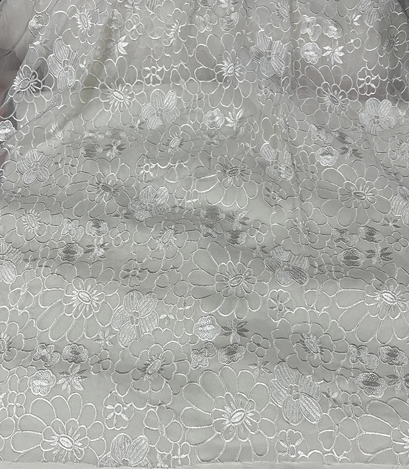 New High Quality Real Silk Georgette Exquisite Computer Embroidery Fashion Light Fabric Dress Cloth