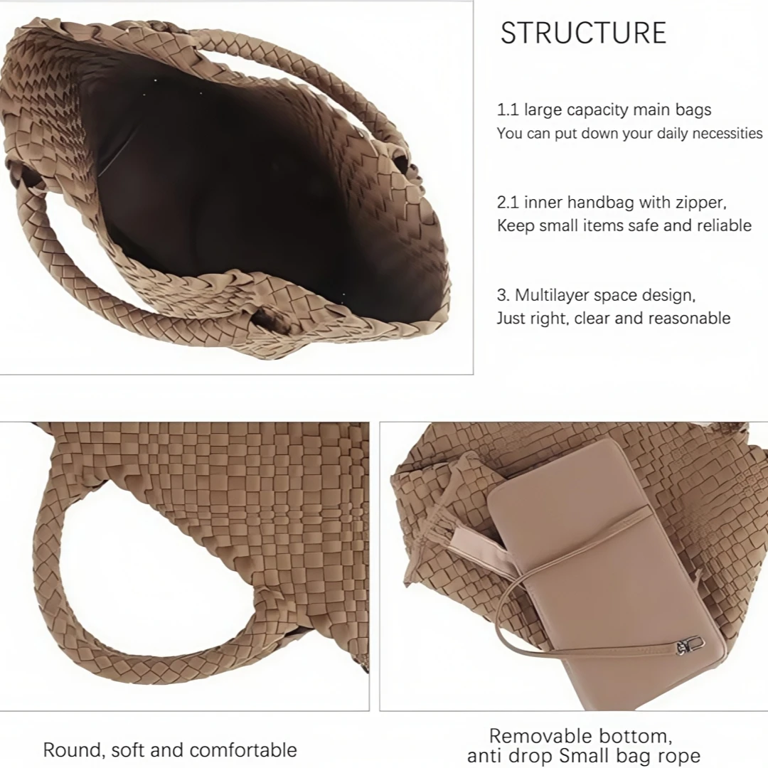 Woven Tote Bag + Purse Women Neoprene Tote Handbag Fashion Large Shoulder Top-Handle Travel Bag Underarm Shopper Bag for Women