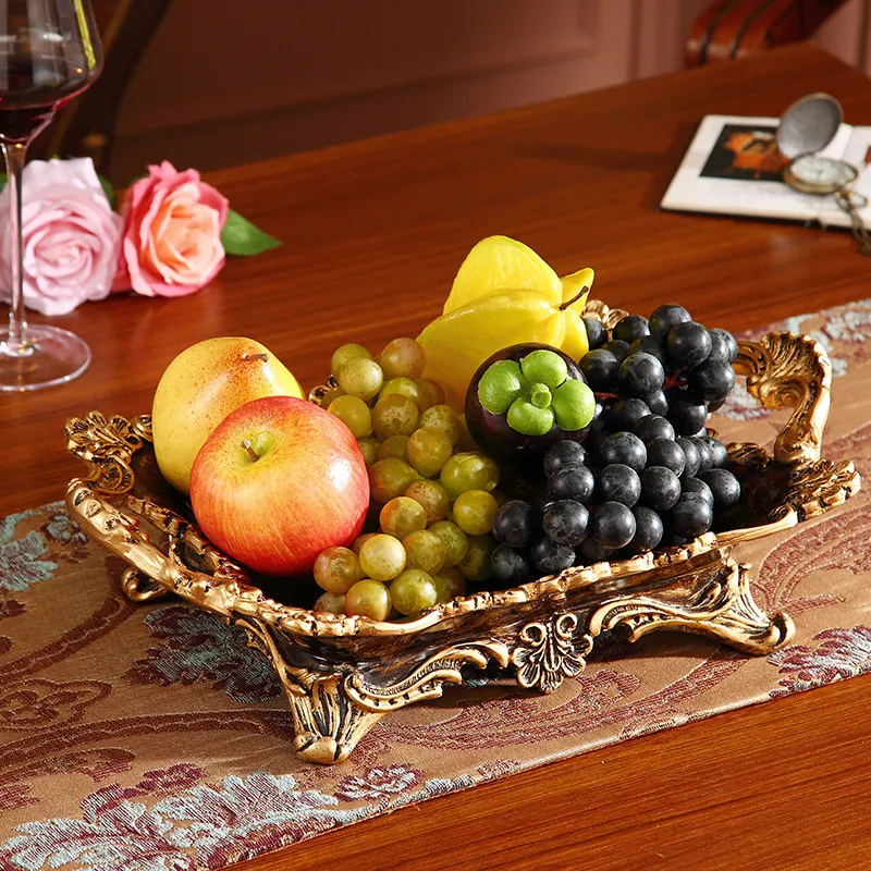 Bol à fruits de style européen de luxe avec poignées, bol de service décoratif en résine écologique pour la maison et la cuisine