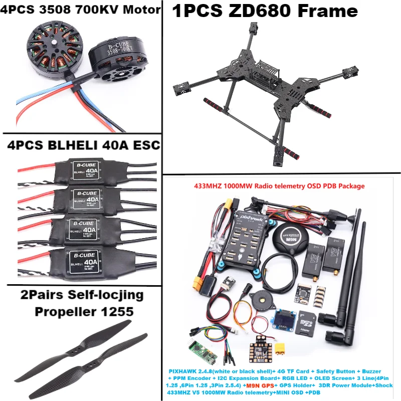 Nouveau ZD680 PIXHAWK2.4.8 M9N entièrement en Fiber de carbone hexa-rotor bras pliable Kit de cadre d'hexacopter pour Copter avec train d'atterrissage inflodable