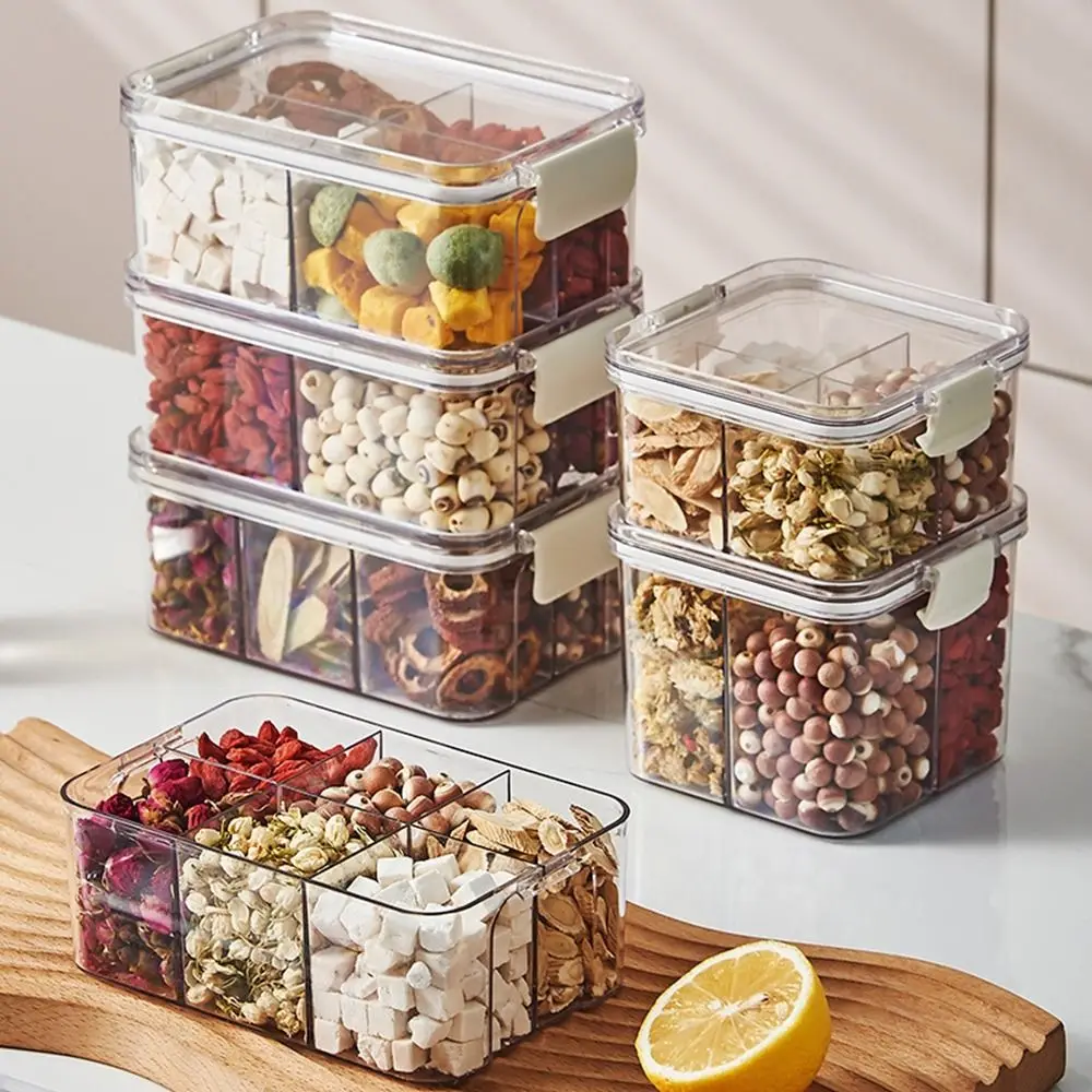 Divided Plastic Food Storage Containers Clear Organizers With Airtight Lids Seal Jar for Snacks, Dried Fruits Home Items