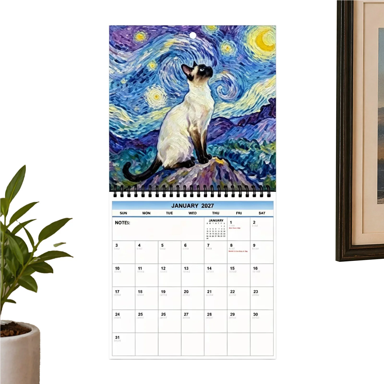 2027 Fine Art Cat Calendar 12 Month Monthly Planner Spiral Bound Thick Paper Square