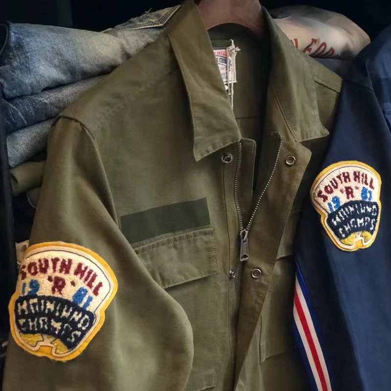 

Ретро-рабочая куртка для мужчин: модная повседневная куртка с воротником, осенняя новинка в американском стиле, с длинными рукавами, приталенного кроя