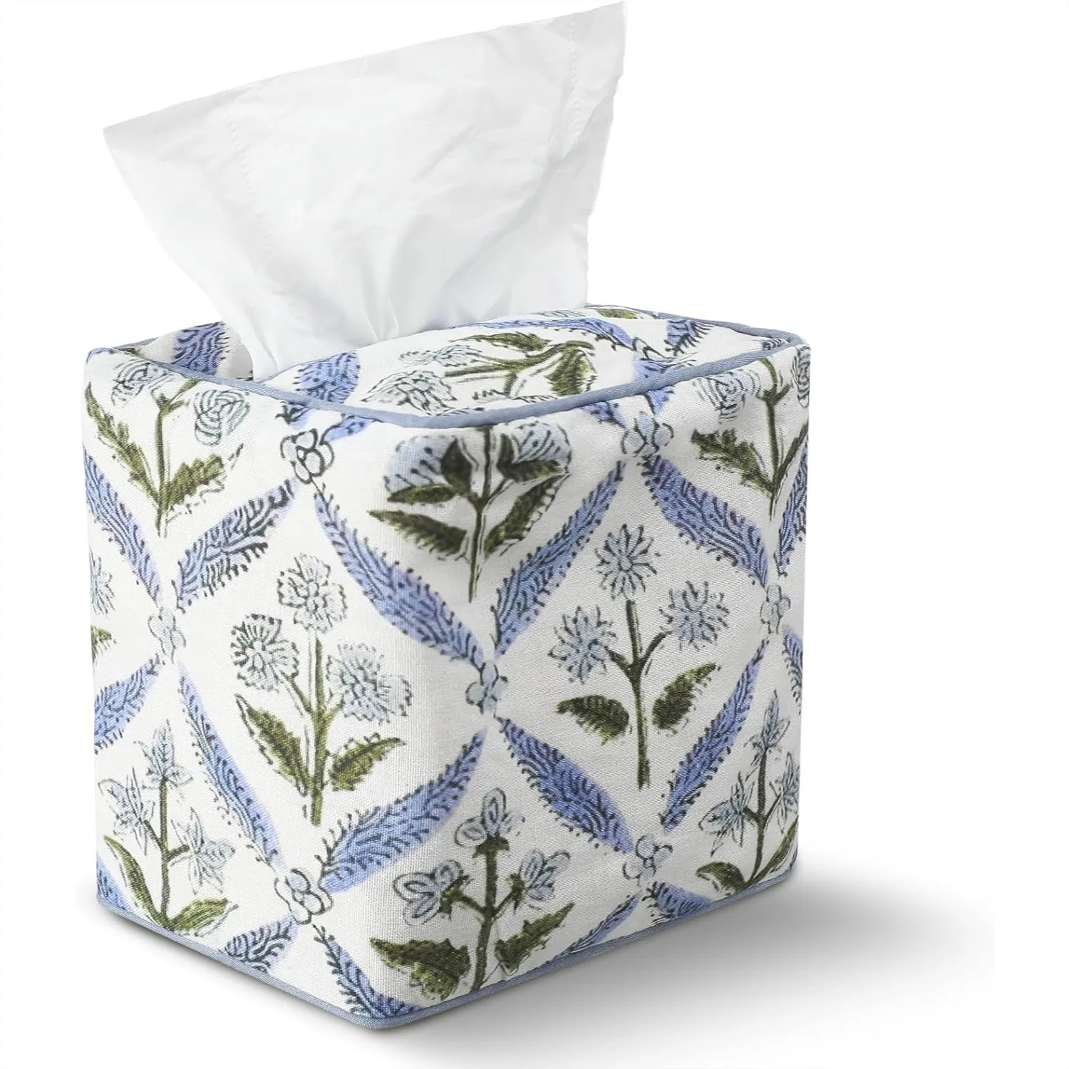 

Blue Floral Fabric Tissue Box Cover for Home Bedroom Vanity Countertop