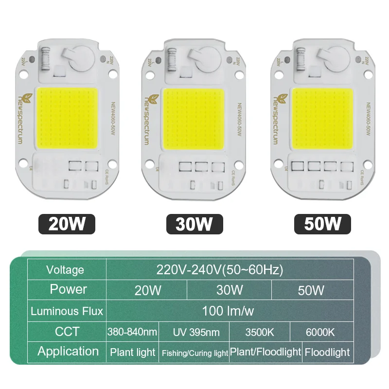 LED Module 220V Chip Led 50W 30W 20W 395nm 660nm 1000K 2100K 3000K 4000K 6000K 6700K 100000K for Curing Plant Grow Lamp Chip Led