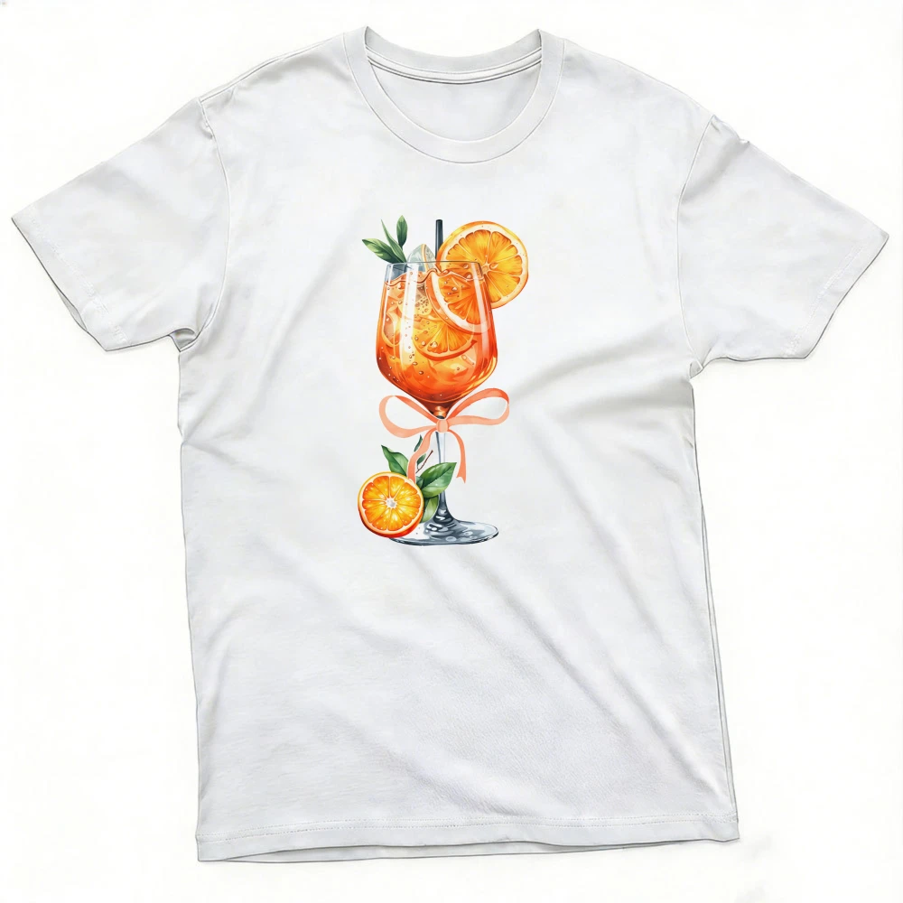 Spritz Cocktail Glass Orange Slice Men T Shirt Summer Watercolor Alcohol Beverage Tee Tropical Drink Bow Decor Clothes