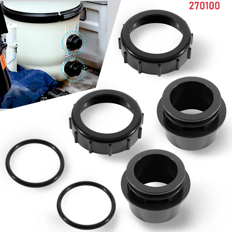 

270100 Black Pool Valve Adaptor Replacement Kit Fit for Pentair Quad D.E. Filter, FNS Plus Filter, Pool/Spa Cartridge Filter