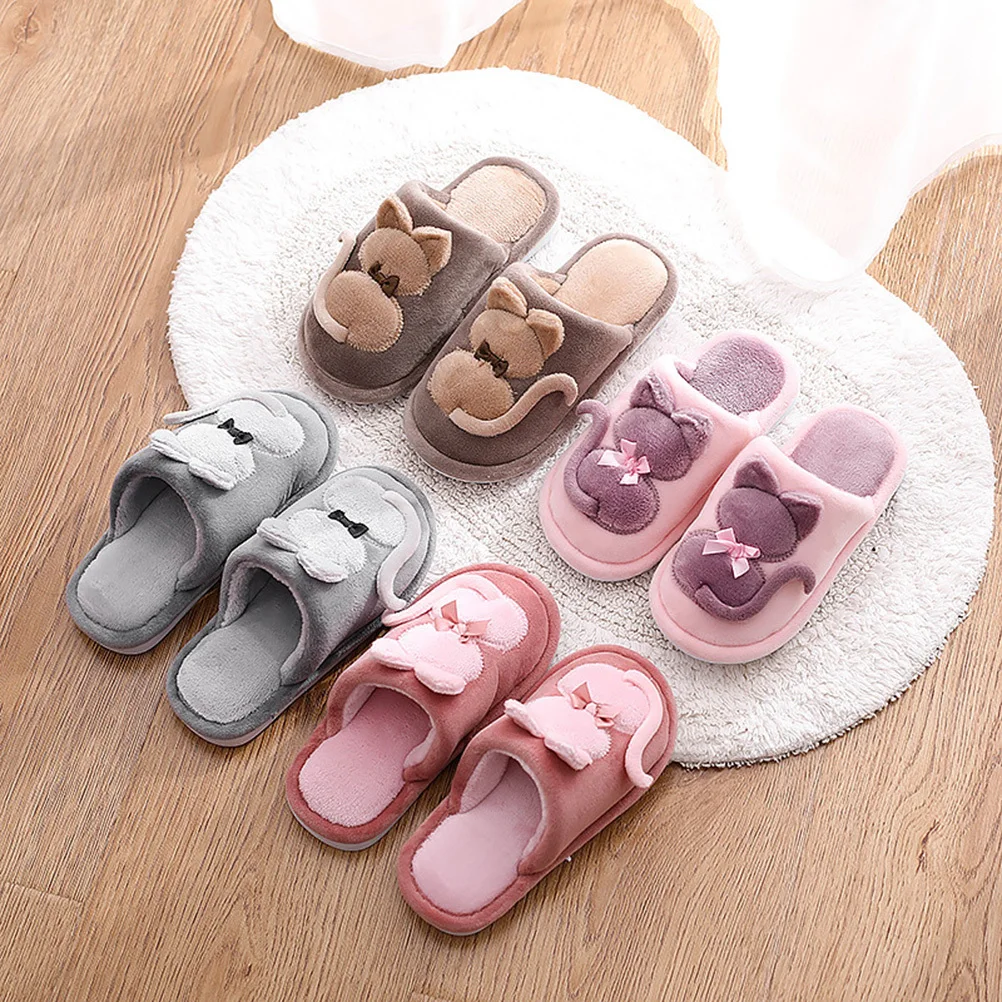 

1Pair Cat Shape Cartoon Slippers Watermelon Red Size 21 21cm Inner Length Warm Cotton Winter Slippers for Boys Girls