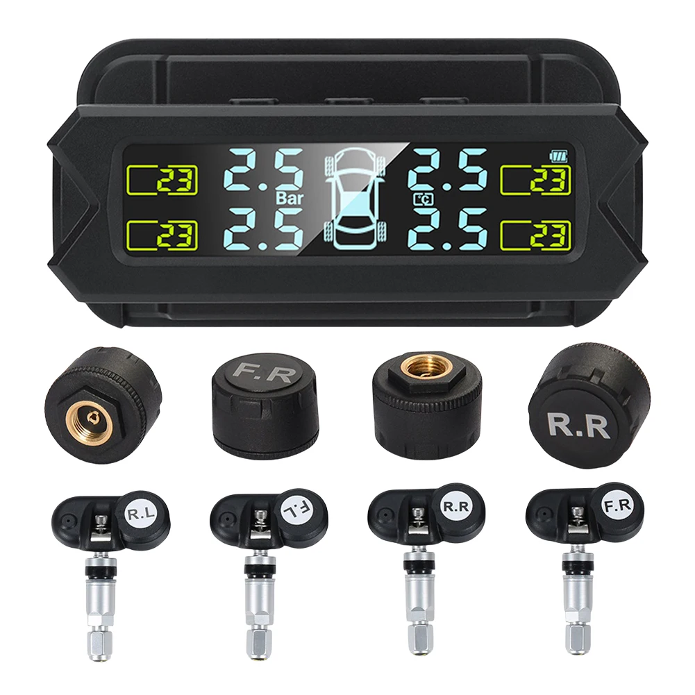 

Tire Pressure Monitoring System LCD Display Solar Car Tire Pressure Monitor High Precision Tyre Pressure Detector Security Alarm