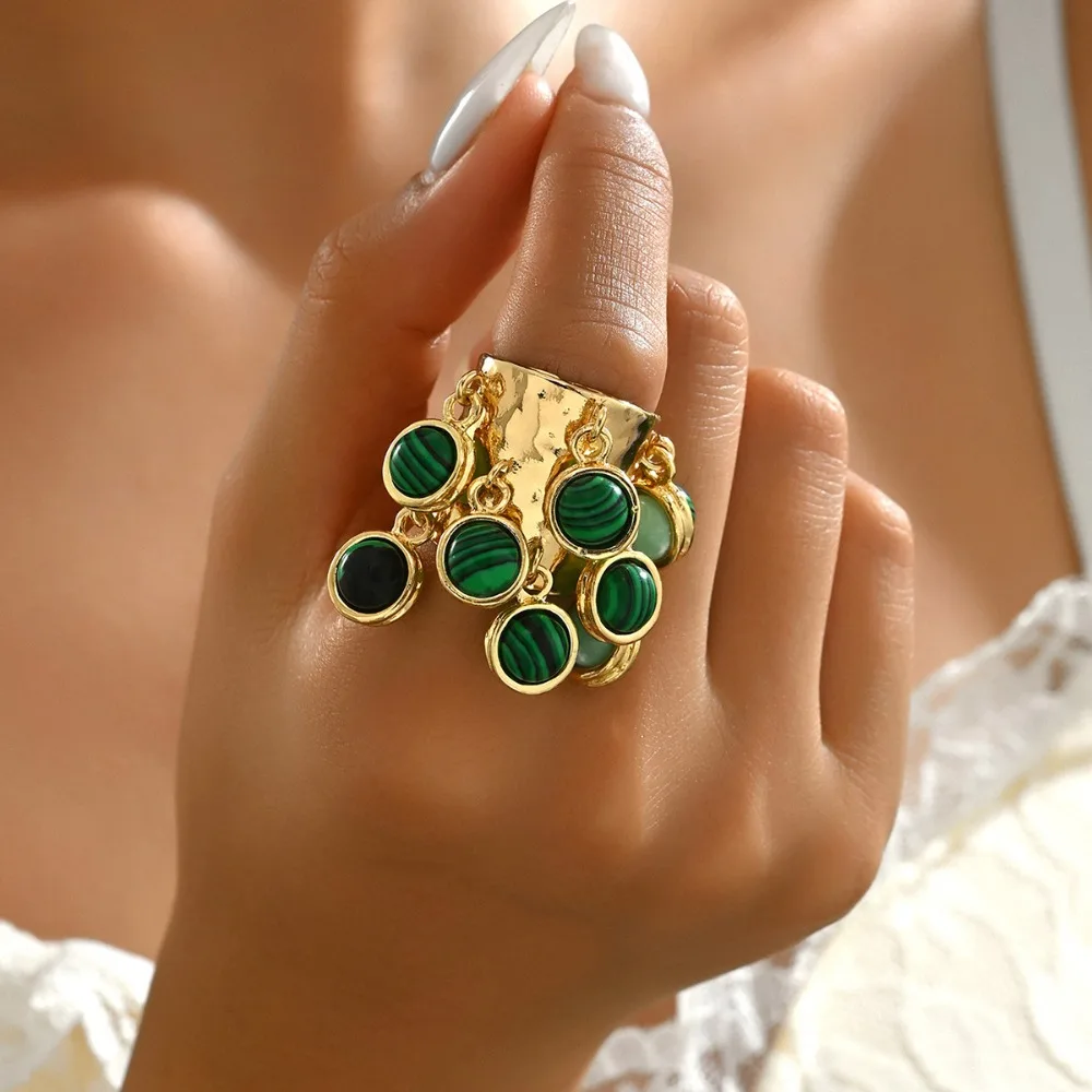 فريدة من نوعها خمر هامش حلقة مفتوحة متعددة قلادة قابل للتعديل الملونة الخرزة خواتم شرابة أنيقة مبالغ فيها حلقة النساء