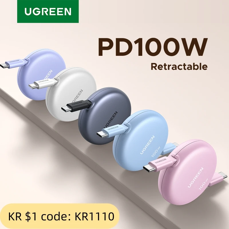UGREEN Retractable 100W USB C to USB C PD Cable for iPhone 17 16 15 Pro Max PD Fast Charging Data Cord Type C Charger Cable Wire