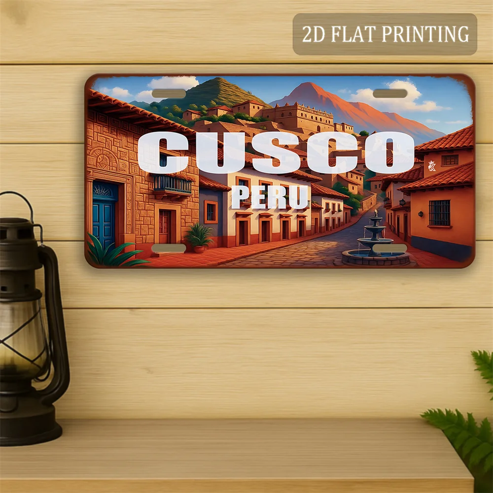 Letrero Metálico Vintage 2D - Placa de Cusco, Perú (12.0 pulgadas) - Diseño Gráfico 2D, para Fines Decorativos