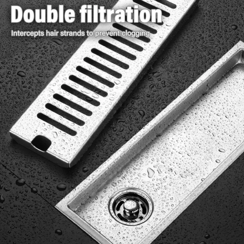 40cm Stainless Steel Floor Drain Rectangular Thickened Large Displacement Odor Proof Floor Drain For Bathroom Side Drainage