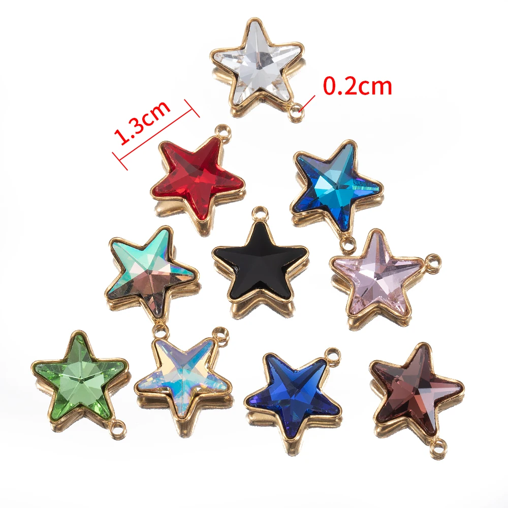 5pcs 13mm Crystal Star Pendants Stainless Steel Beads Charms for DIY Jewelry Making Necklace Bracelet Earrings Accessaries