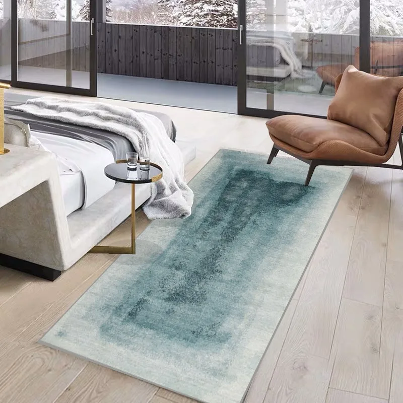 Bedside Rug Non-slip Waterproof Stain-resistant Floor Mat Long Rug with Faux Marble Texture Household Decorative Foot Mats