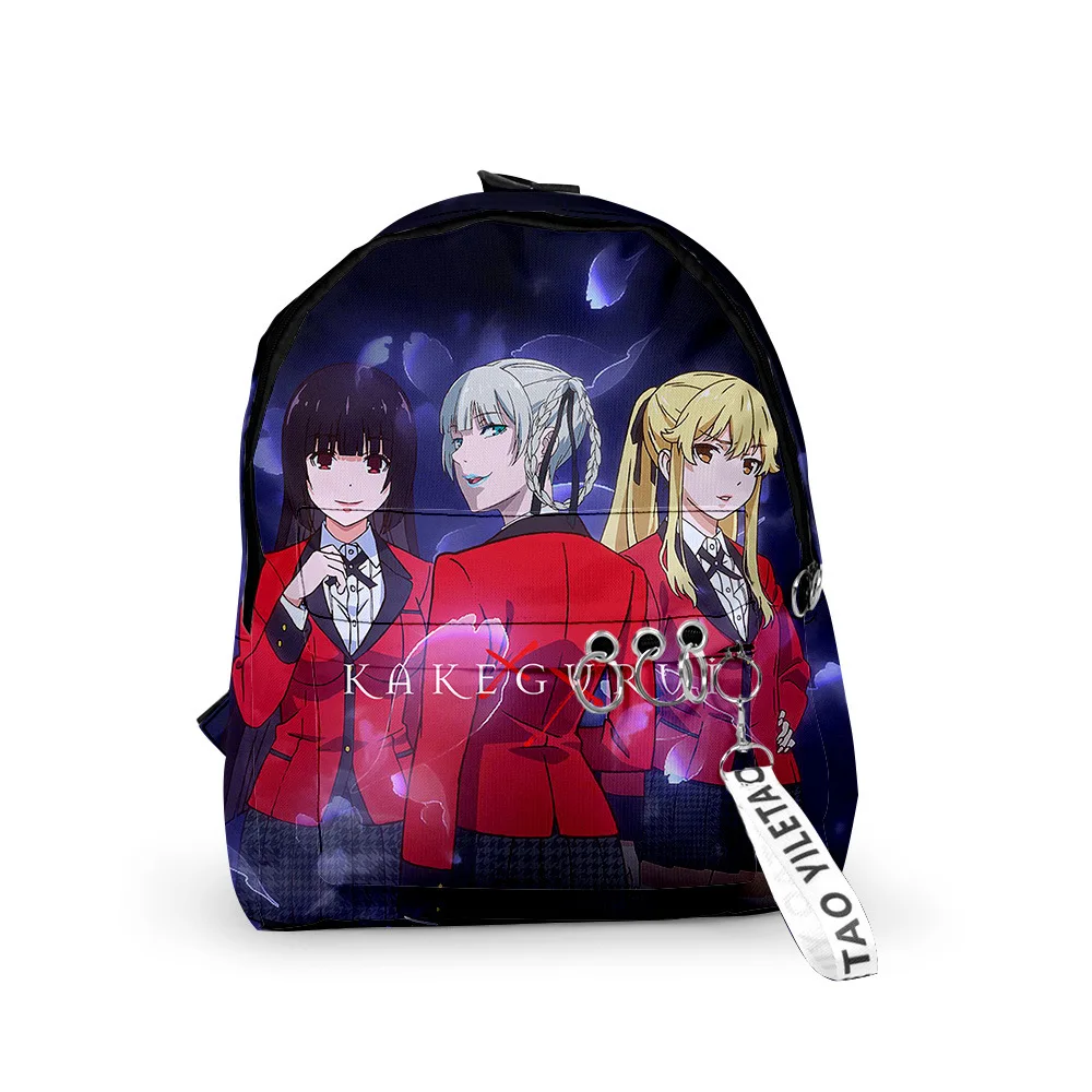 

Trendy Youthful Kakegurui School Bags Notebook Backpacks Boys/Girls 3D Print Oxford Waterproof Key Chain Small Travel Bags