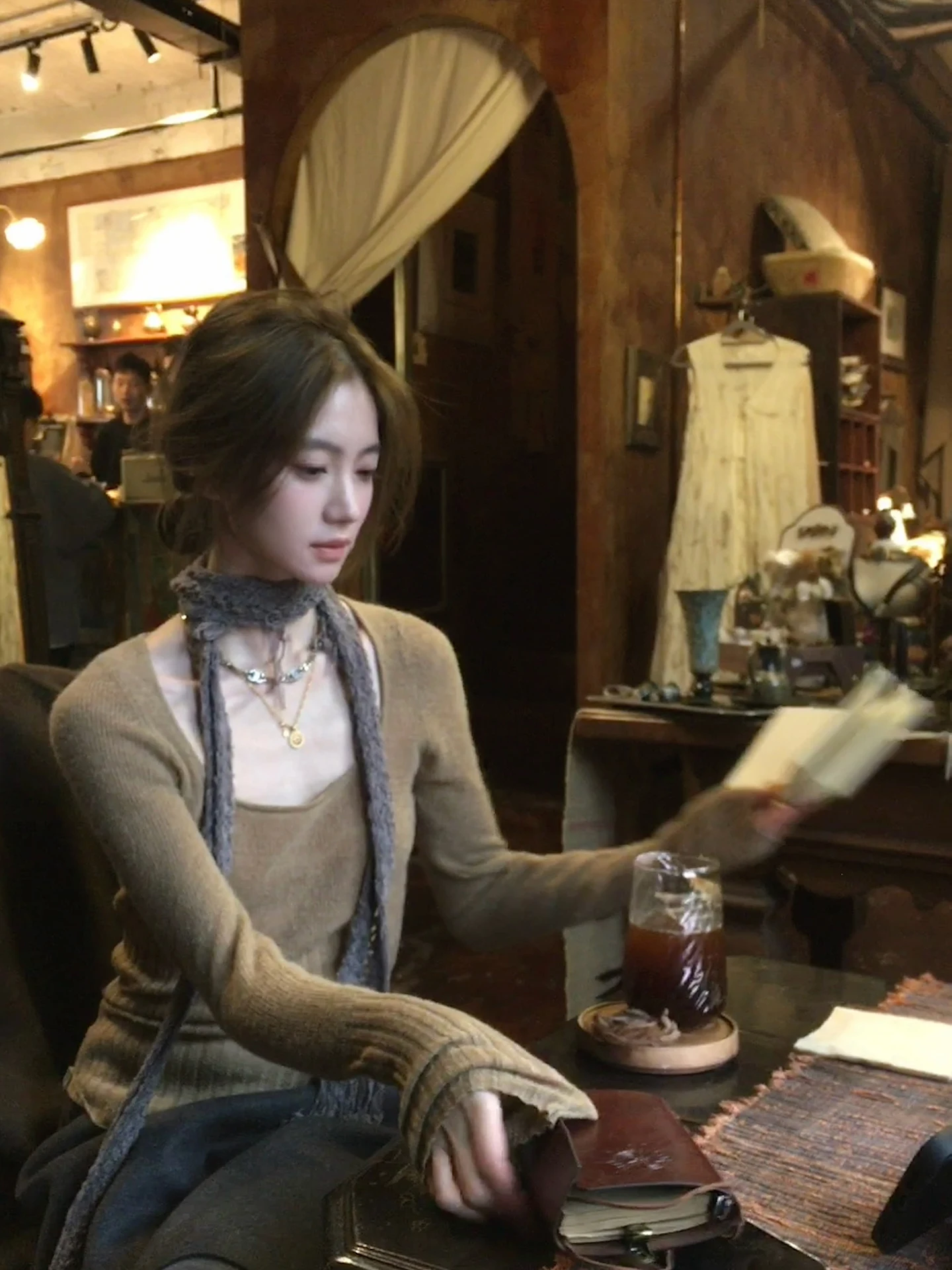 

Slim Fit Long Knitted Wool Sweater U-Ne Design Camel Wool Blend Casual Sle Warm Base Layer Top for Women