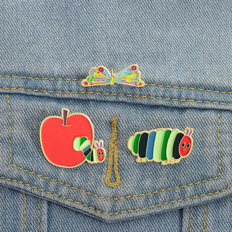 

New personalized animated apple bug brooch creative cartoon caterpillar butterfly metal accessory badge