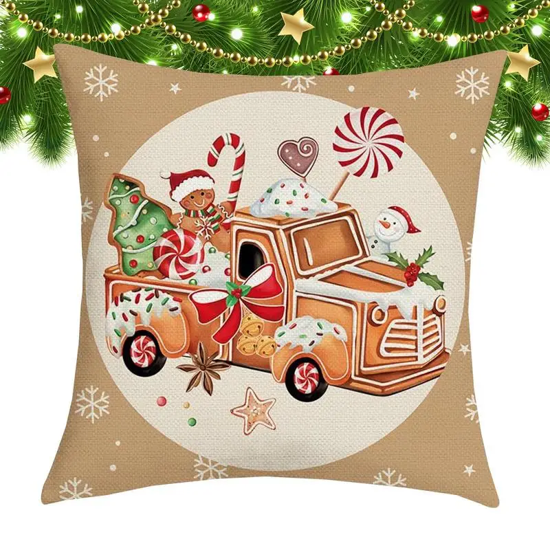 Christmas Throw Pillow Covers Farmhouse Cartoon Square Cushion Pillow Cover Christmas Series Home Decoration Linen Fabric Throw