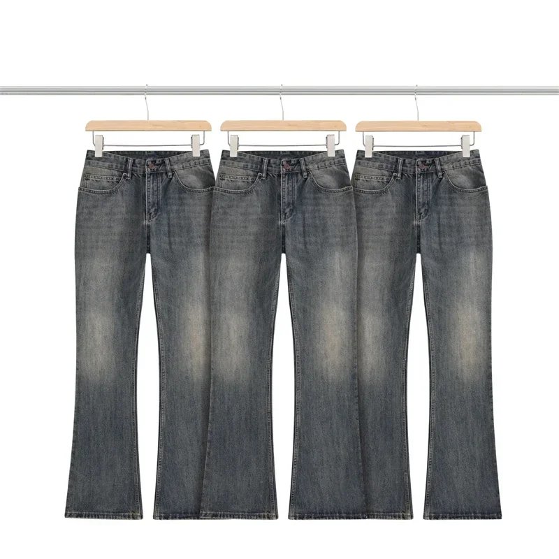 

New High Street Bamboo Ribbed Jeans Men Women Best Quality Washed Oversize Denim Trouser Military