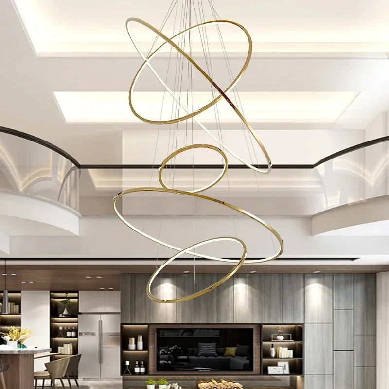 

Modern Golden Luxury Chandelier Duplex Villa Staircase Large Chandelier Dining Room Circular Ring-shaped High Living Room Lamps