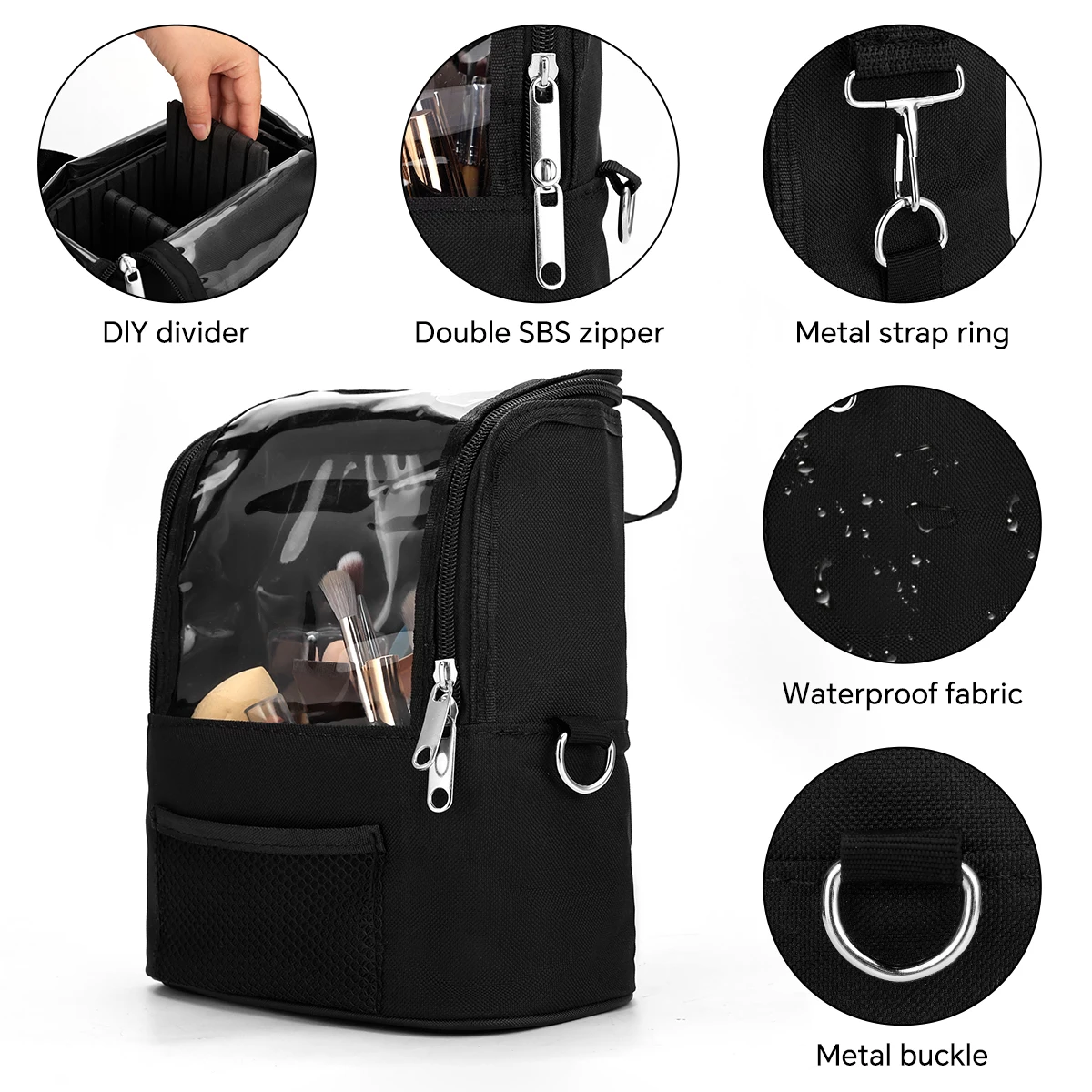 

Single Semi-Transparent Outdoor Portable Style PVC Black Diagonal Cross Makeup Organizer Bag