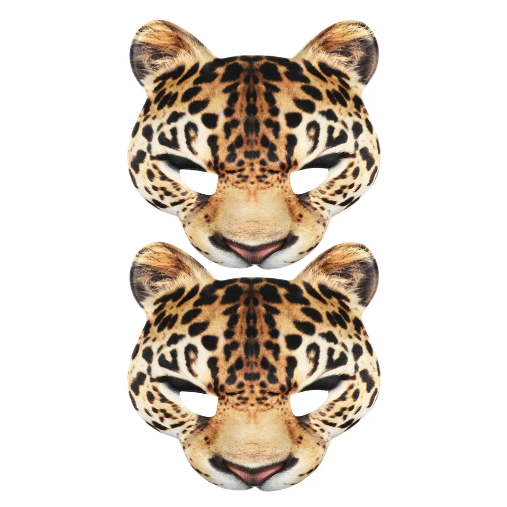 

2Pcs Halloween Leopard Mask Cosplay Eva Comfortable Masquerade Face Decorative Photo Props Leopard Cosplay Mask