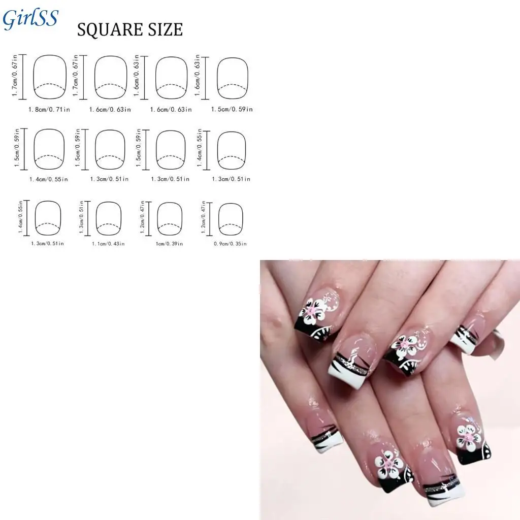 Presse carrée sur ongles fleur faux ongles colles sur ongles paillettes acrylique faux ongles T4MB