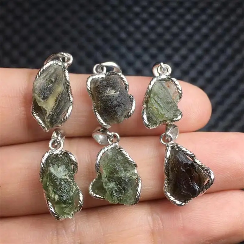 S925 Natural Czech Meteorite Pendant Healing Gemstone Reiki Fashion Jewelry Accessories Gift 1PCS