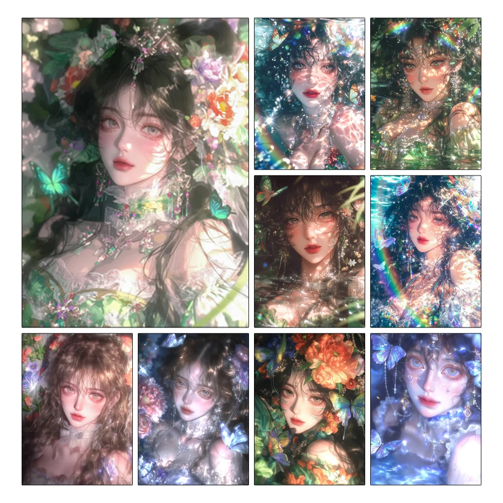 Kit de Arte de Diamantes con Retrato de Chica Fantasía, Escenario de Flor, Mariposa, Luz de Agua y Elfo, Bordado 5D de Cobertura Total para Decoración de Sala de Estar