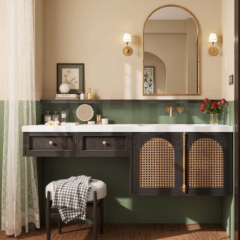 

Дубовая доска во французском стиле ретро, комбинированный шкаф для ванной комнаты, керамический встроенный умывальник, унитаз, умывальник для рук