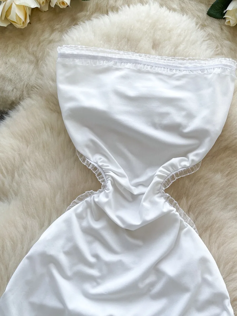 Foamlina verão renda guarnição retalhos único lindo mini vestido luz luxo francês chique branco bandeau saia