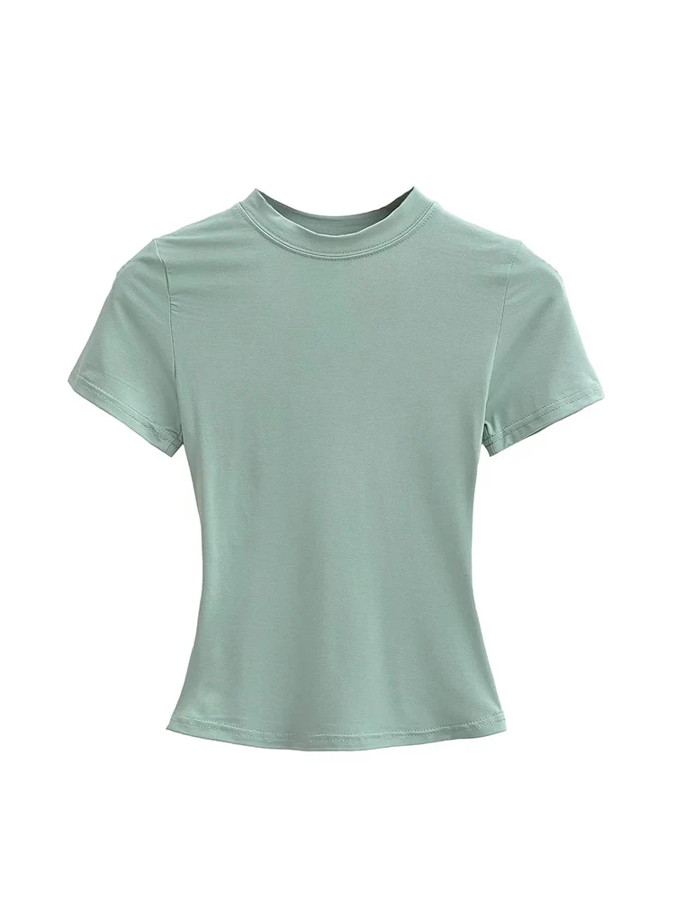 

2025 New High Quality Casual T shirt Sexy Slim Short Sleeves Fashion Trend Solid Women Clothing y2k Tops