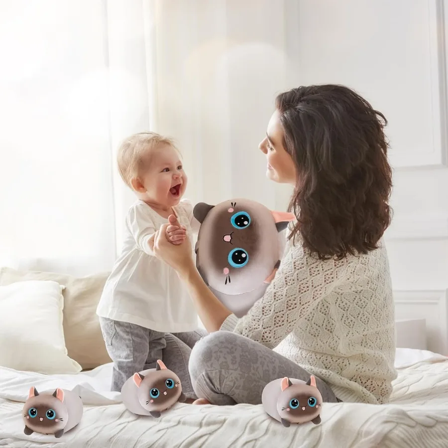 Siamese Cat Plush Stuffed Animals with 4 Kitties Plushies 16 Soft Jumbo Pillow Gifts for Him Her Girlfriend Boyfriend