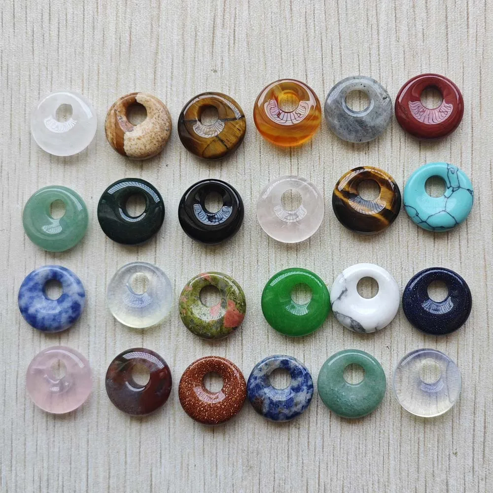 

New good quality natural stone gogo donut jewelry pendants beads 18mm for accessories making Wholesale 24pcs/lot free shipping