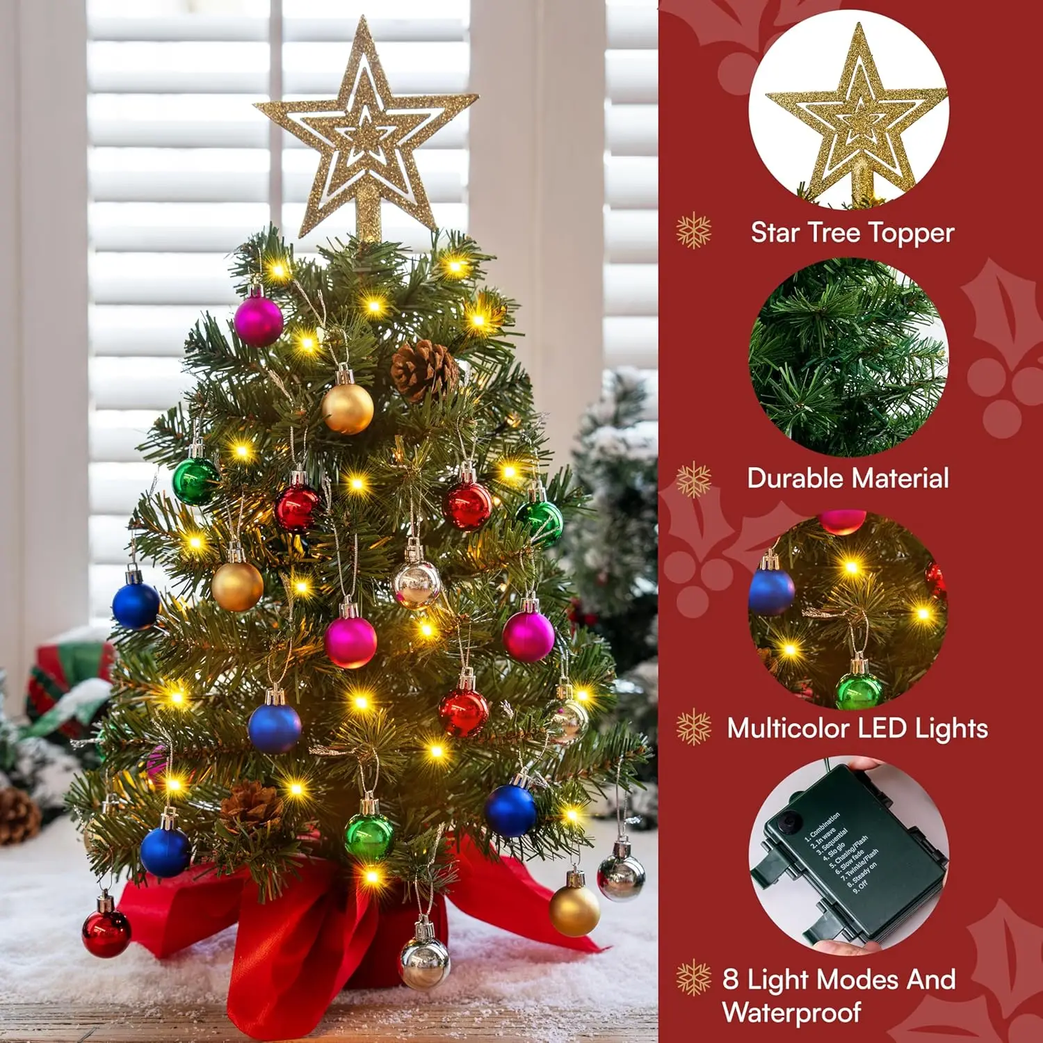 JOYFY 24 "/2FT Prelit Tafelblad Kerstboom met Warme Lichten Dennenappels voor Beste Vakantie Seizoen Kerstdecoratie