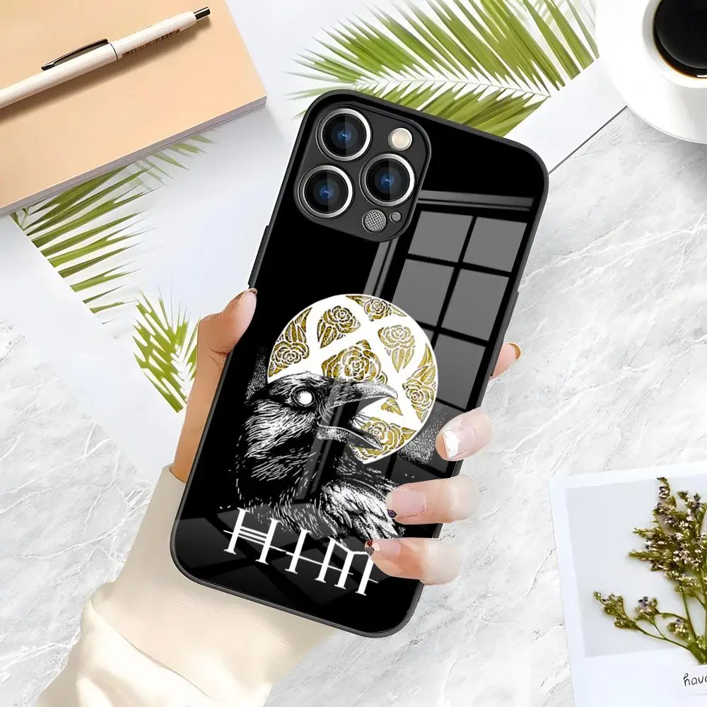 

Чехол для телефона Him Ornate Heartagram для iPhone 16 Pro Max 15 14 13 Mini 12 Pro 11 XS Max 7 8 Plus, черный стеклянный чехол