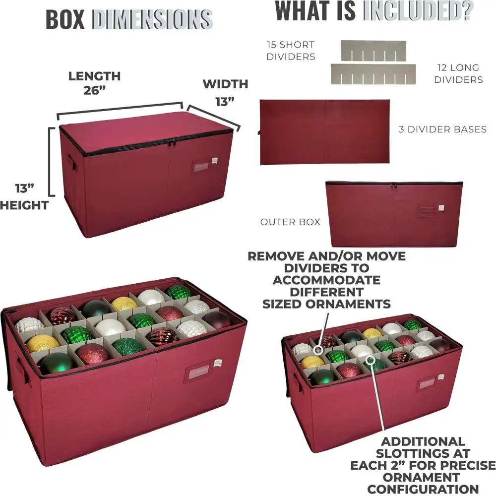 

Ящик для хранения орнаментов с регулируемым перегородкой, подходит для 54 4-дюймовых рождественских украшений