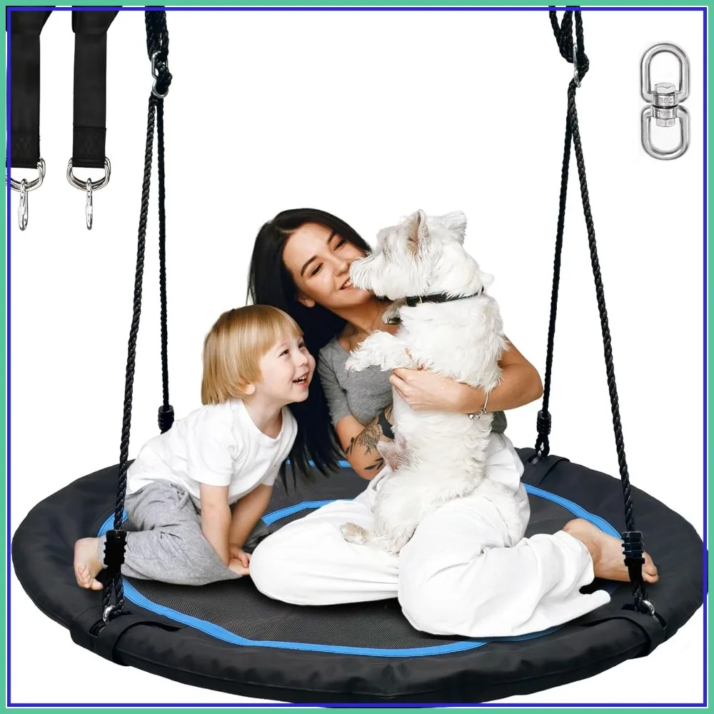 

48 Inch Saucer Swing with 360° Swivel & Straps, 900lbs Capacity for Outdoor Fun