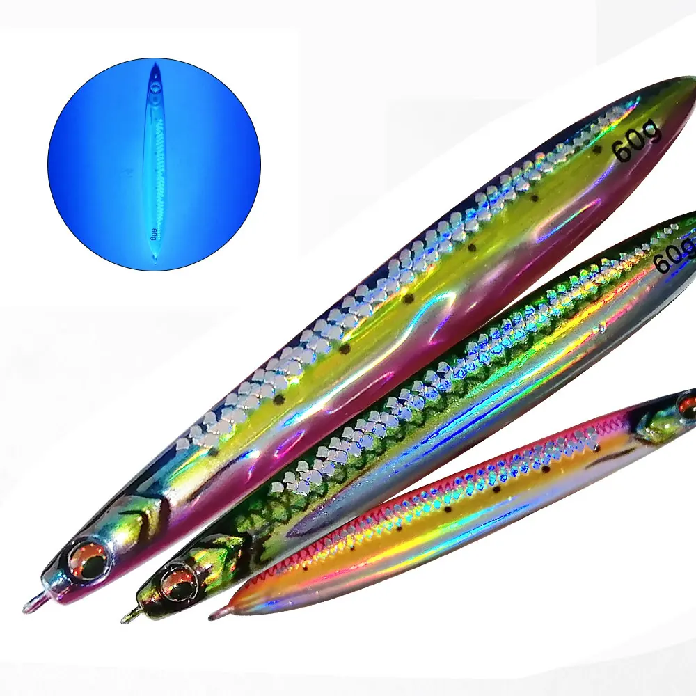 AS Fast Jig-Leurre de pêche UV Glow Jig, impression 3D, pêche à la ligne rapide, appât dur en métal coulant, 40g, 60g, 80g, 100g