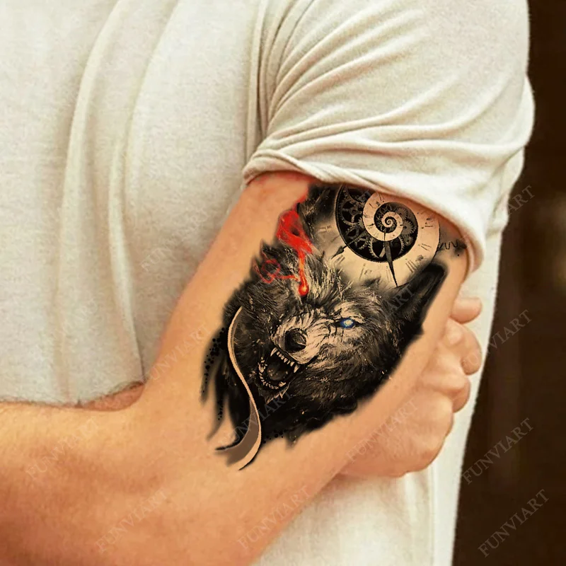 Small Arm Waterproof Temporary Tattoos for Men Tiger Wolf Animal Tattoo Stickers Body Art Skeleton Fake Tattoo for Women