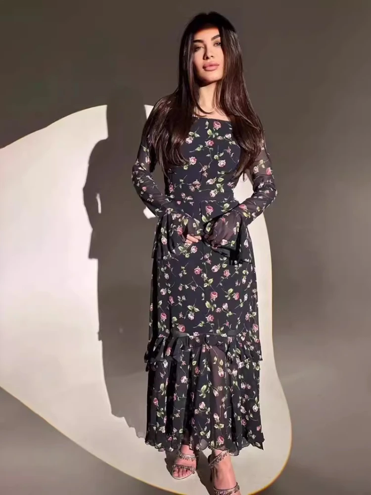 Eid Chiffon Feestjurk Vrouwen Moslim Bloemenprint Jalabiya Ramadan Morocco Jurken Dubai Abaya Kaftan Vestidos Arab Lange Gewaad