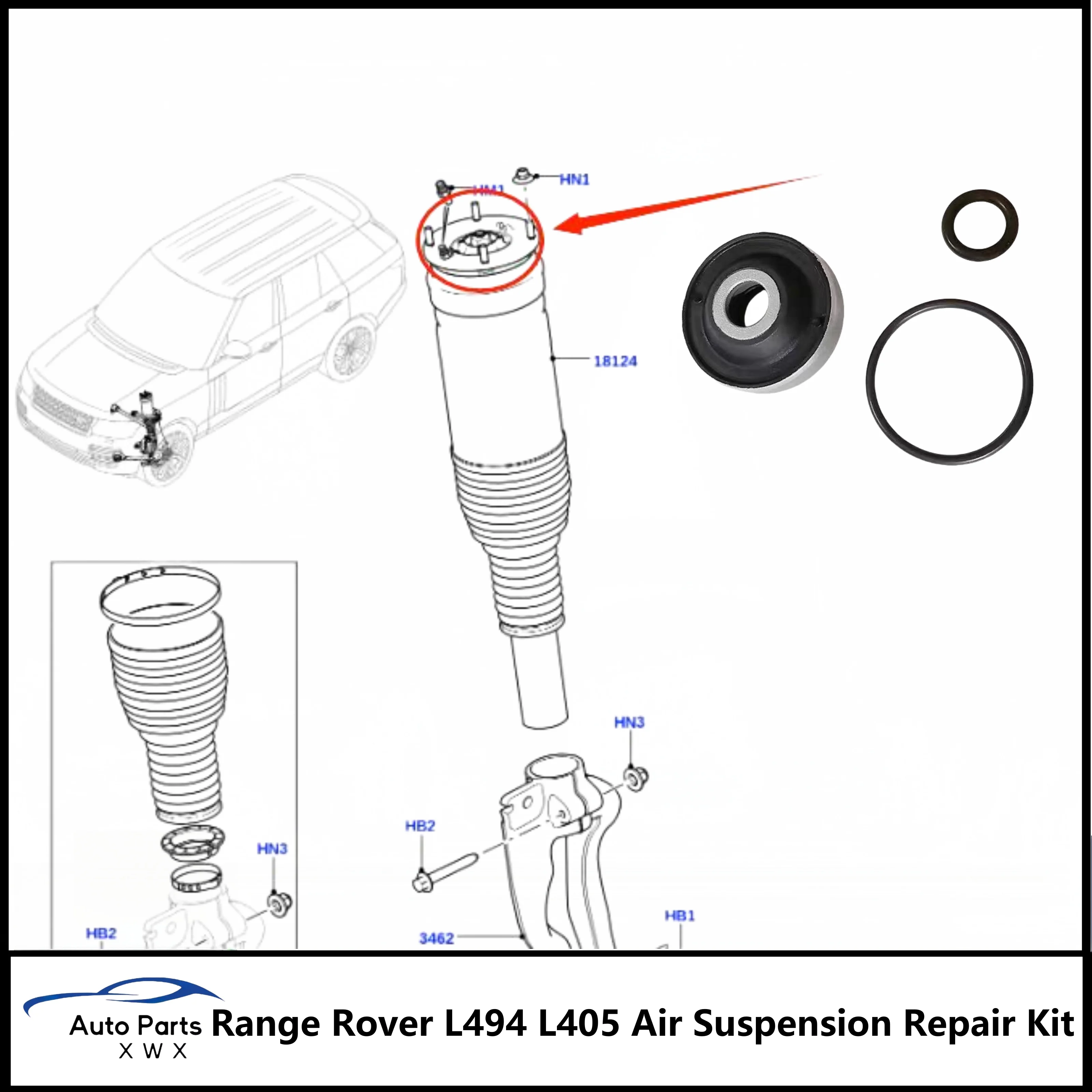 For Land Rover Range Rover L494 L405 front shock absorber top rubber air suspension center buffer rubber repair kit