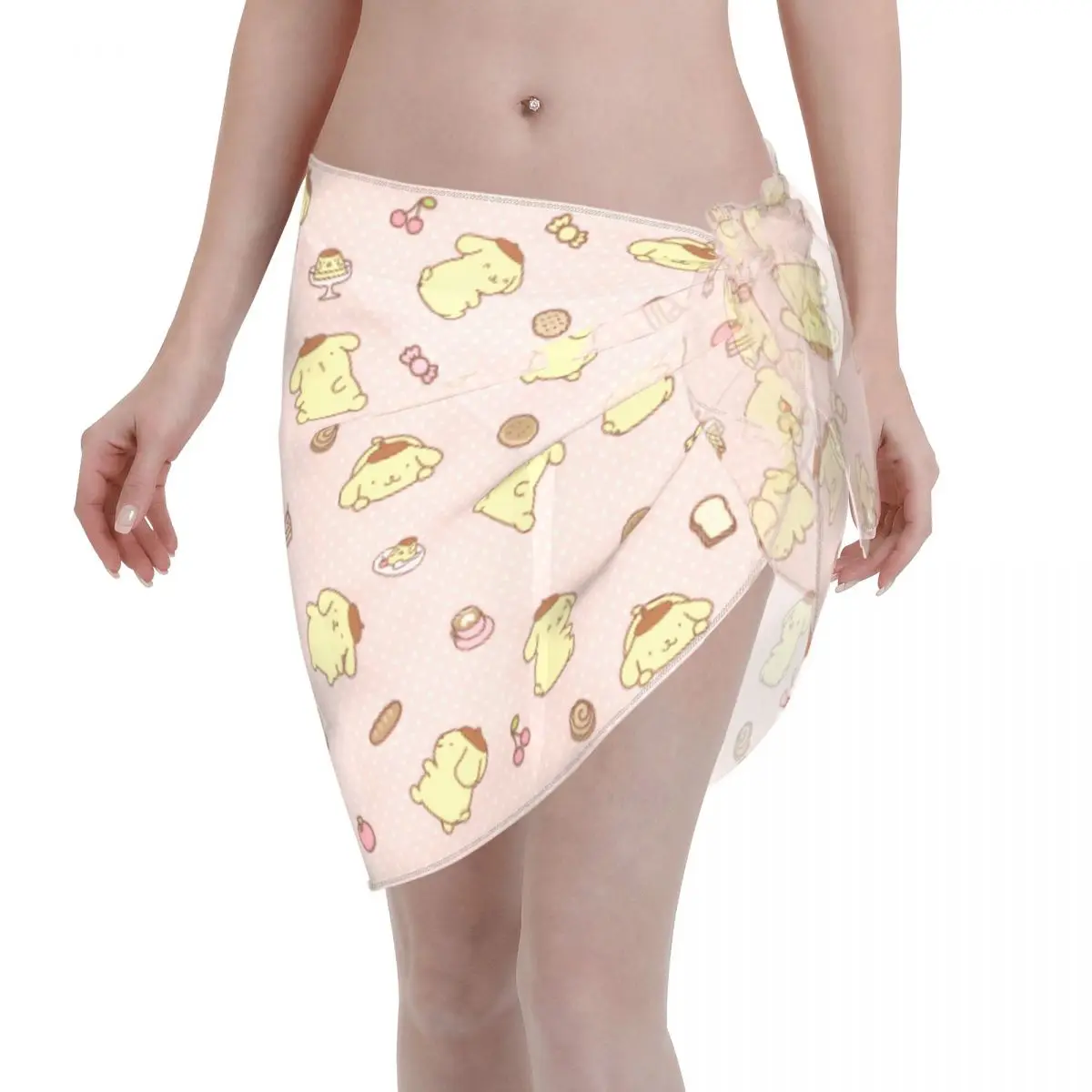 Sanrio Pompompurin Kawaii Sarong Coverups voor Vrouwen Badpak Wrap Badpak Rok Strand Bikini Cover up Badmode Chiffon