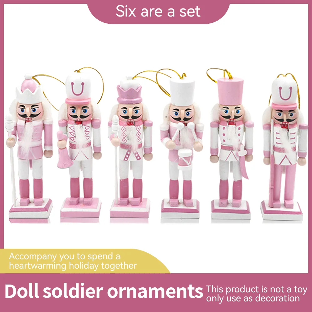 12CM Nutcracker Soldier Puppet 6 Piece Set Garland Pink White Home Ornaments Merry Christmas Decorations Holiday Gift Pendant