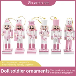 12CM Nutcracker Soldier Puppet 6 Piece Set Garland Pink White Home Ornaments Merry Christmas Decorations Holiday Gift Pendant
