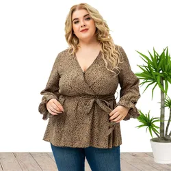 Plus Size New Arrival modne damskie topy z długim rękawem w szpic koszule na co dzień dla eleganckich dużych kobiet